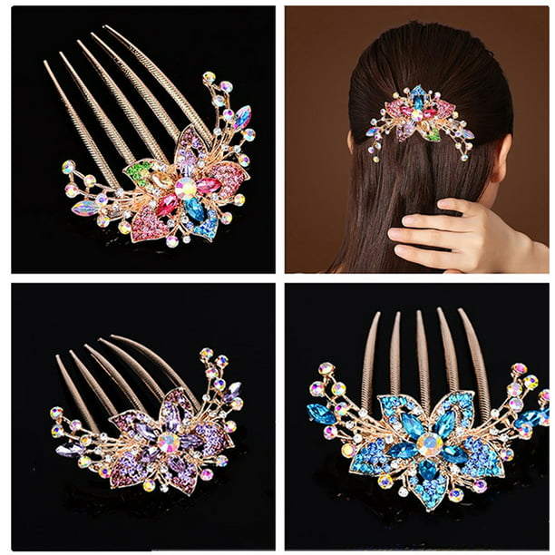 Elegant Inlaid Flower Comb Hair Hot Accessory Women Rhinestone Headwear Hairpin